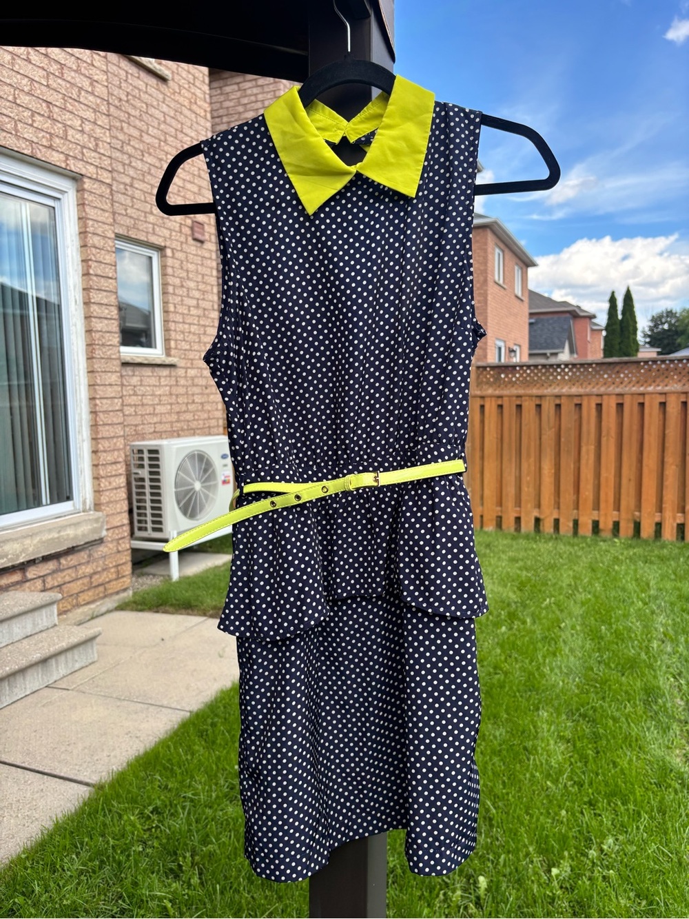 Forever 21 Navy Polka Dot Sleeveless Dress with Lime Accent